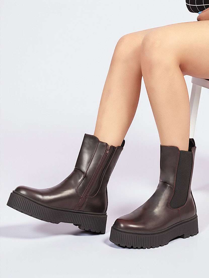 women solid knee length boots