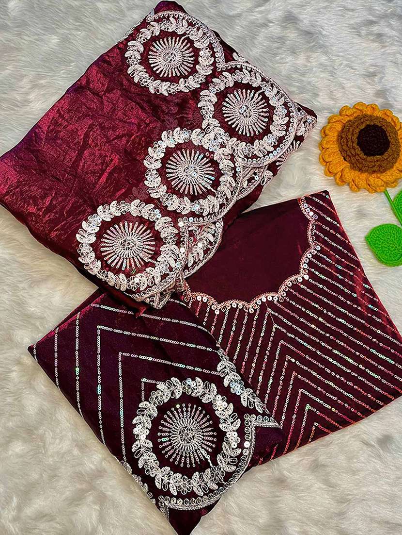 women solid with embroidered bordered saree with blouse - 22255077 -  Standard Image - 5