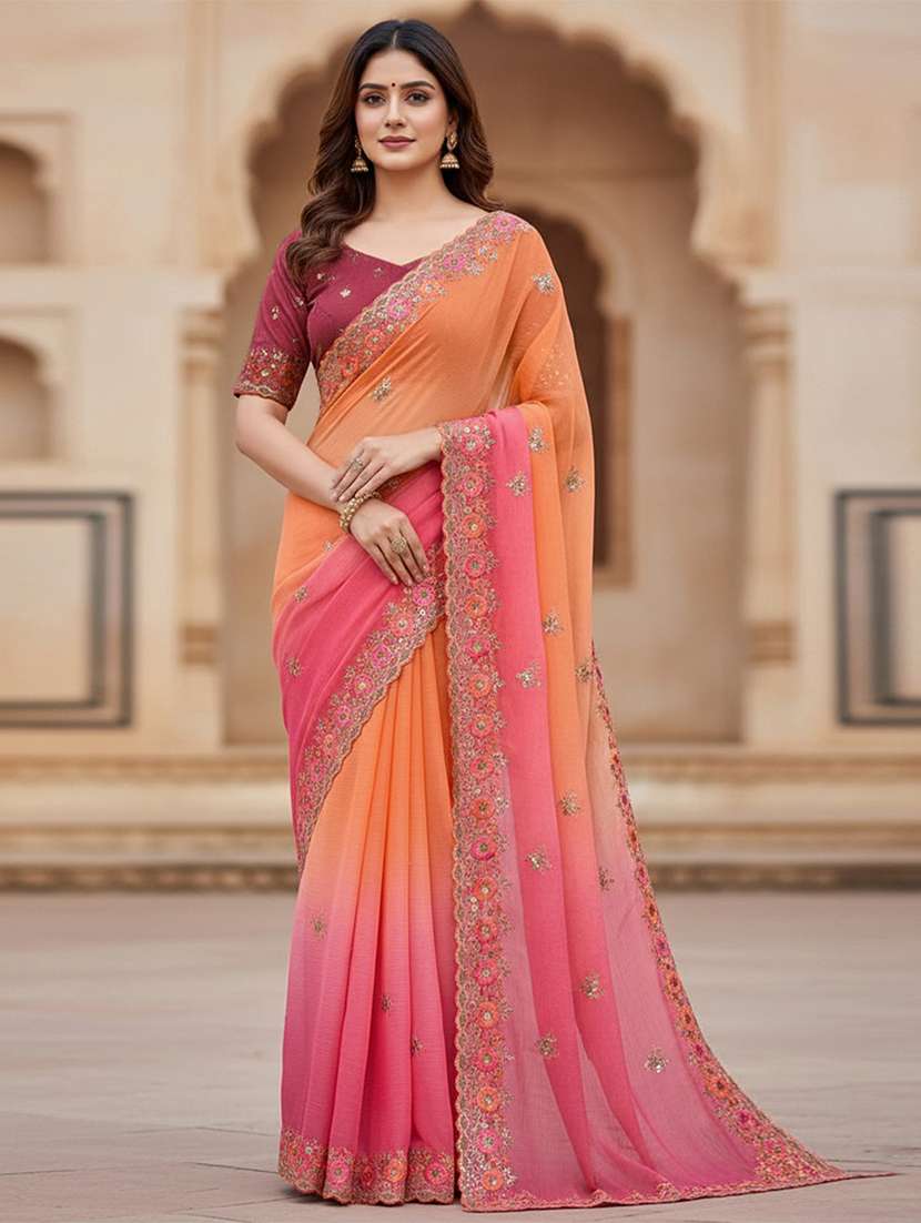women ombre embroidered saree with blouse