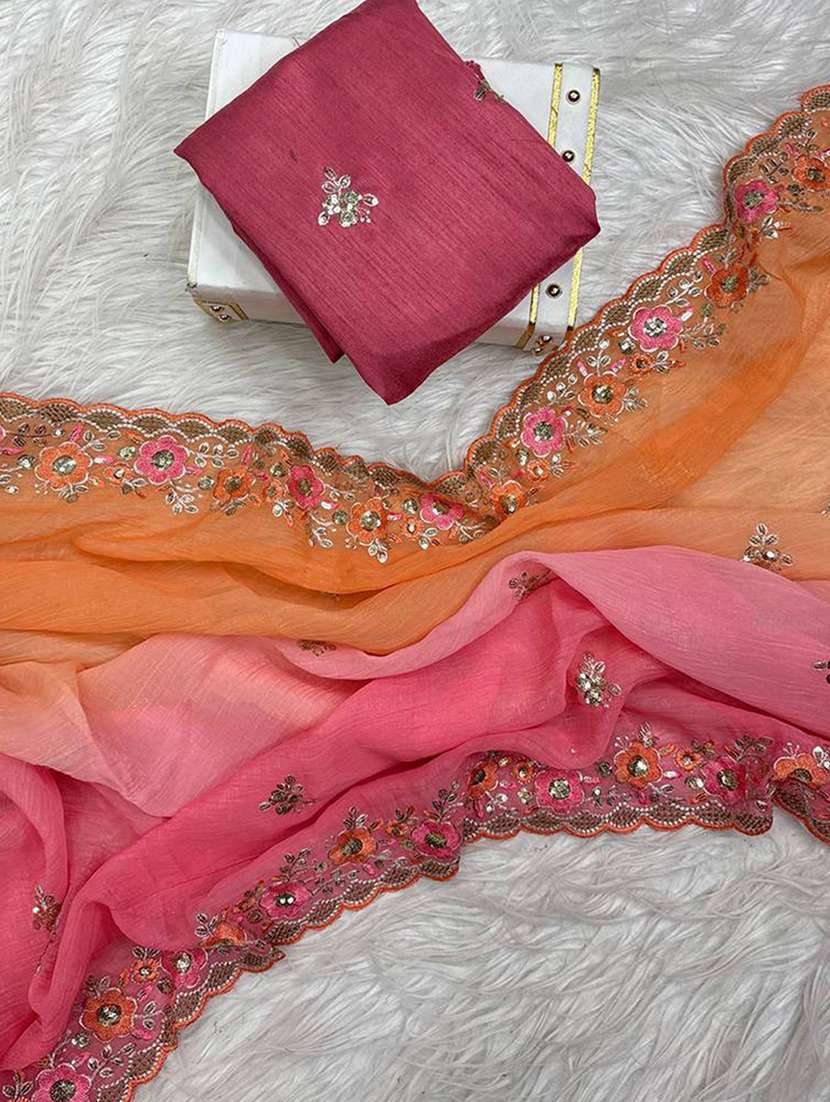 women ombre embroidered saree with blouse - 22255088 -  Standard Image - 5