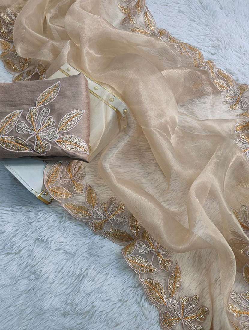 women solid with work embellished saree with blouse - 22255093 -  Standard Image - 5