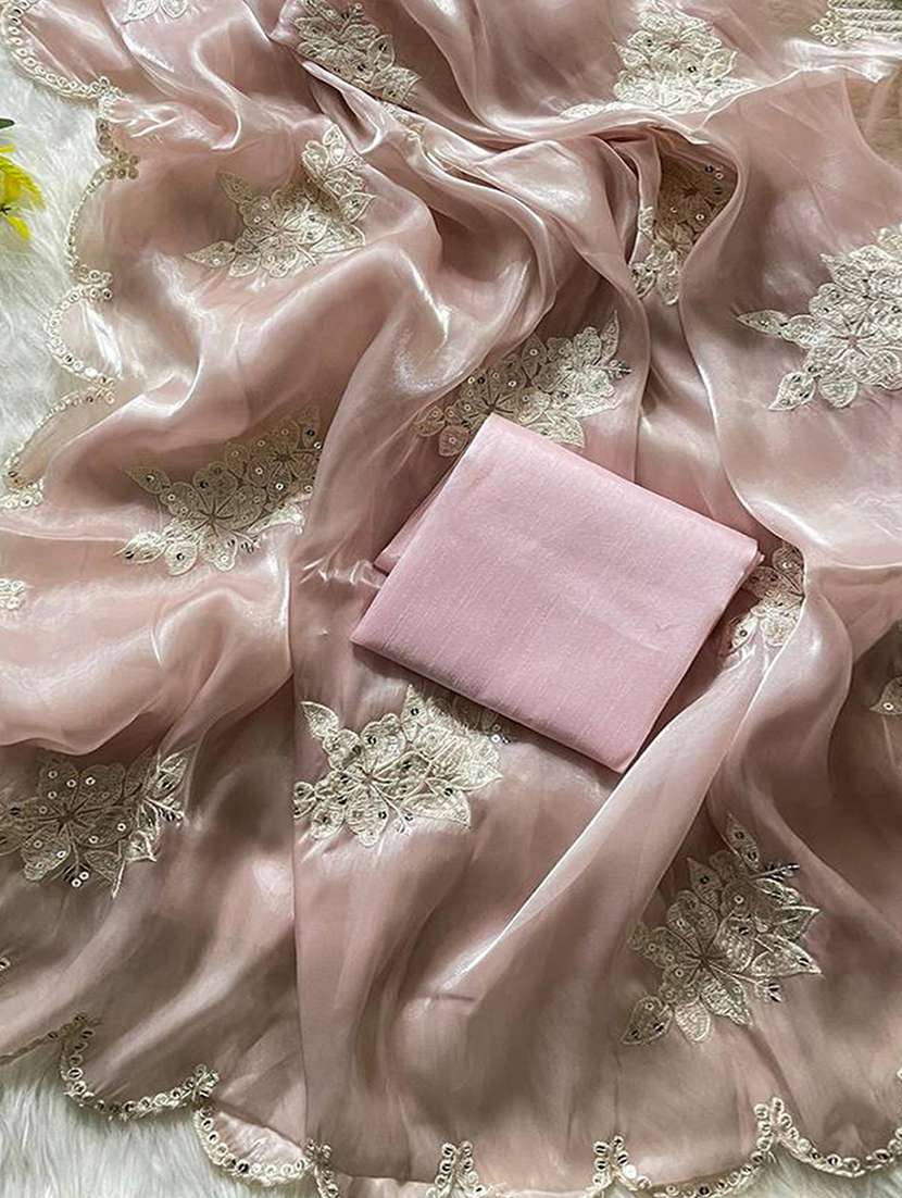 women solid with work embroidered saree with blouse - 22255094 -  Standard Image - 3