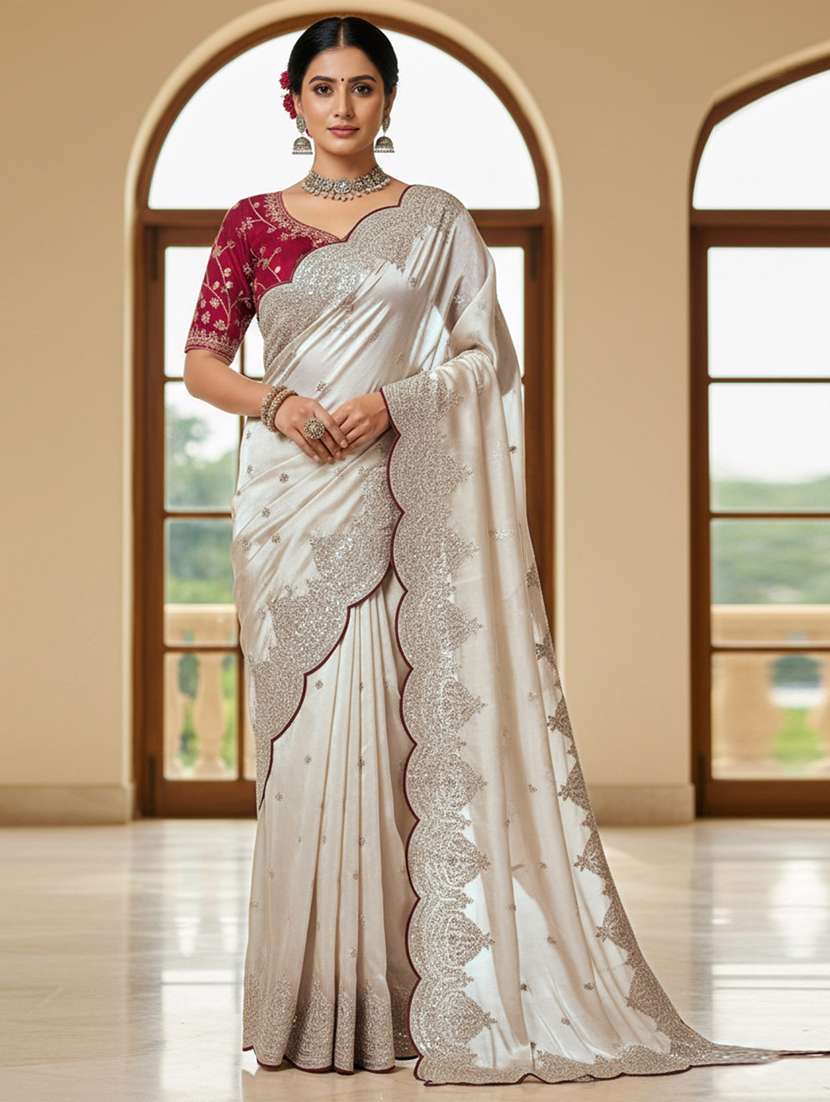 women solid with work embroidered saree with blouse