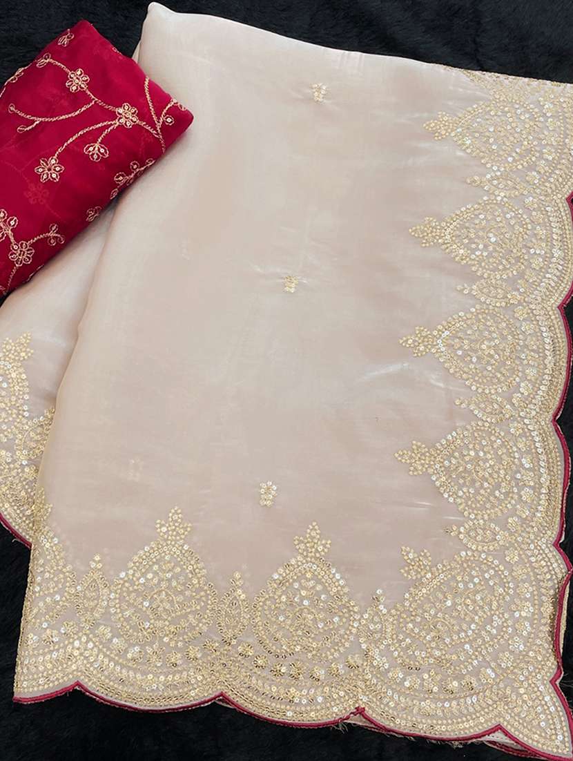 women solid with work embroidered saree with blouse - 22255097 -  Standard Image - 3