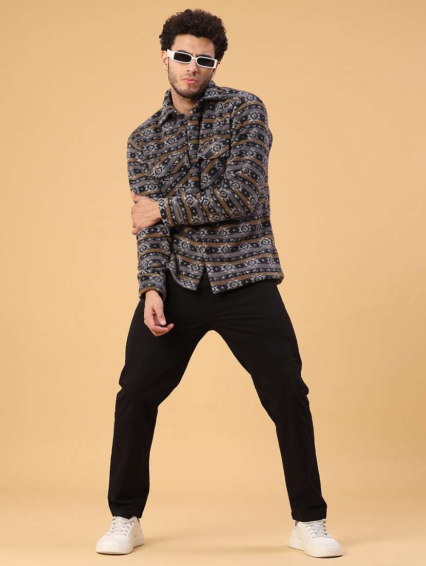 Men Printed Collared Long Sleeve Shacket - 22255132 -  Standard Image - 5