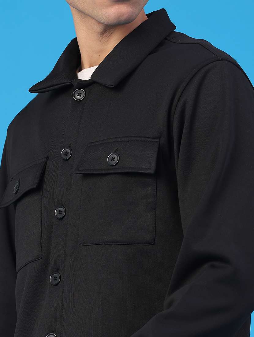 Men Solid Collared Long Sleeve Shacket - 22255146 -  Standard Image - 5