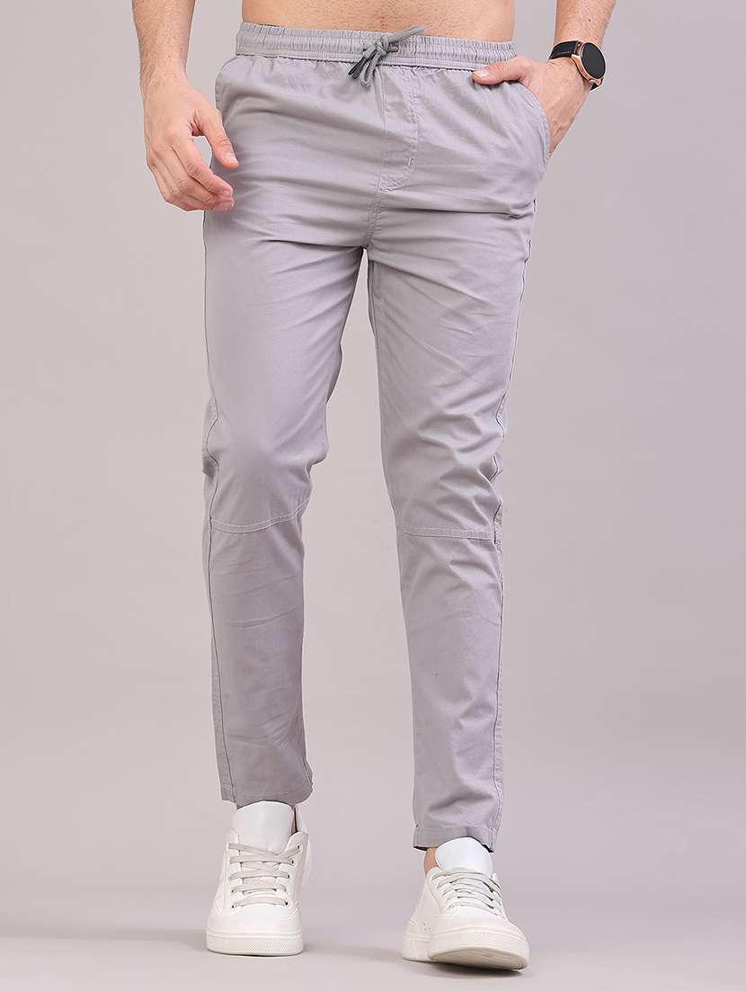 men solid mid rise full length track pant