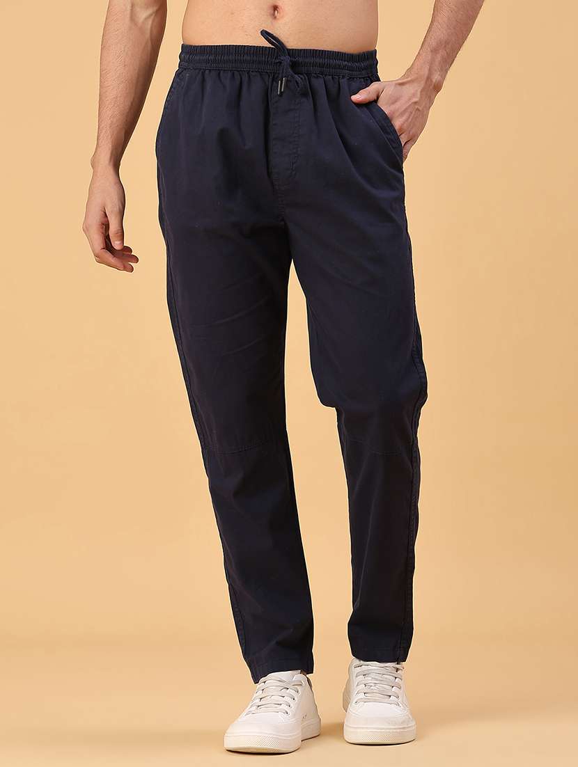 men solid mid rise full length track pant