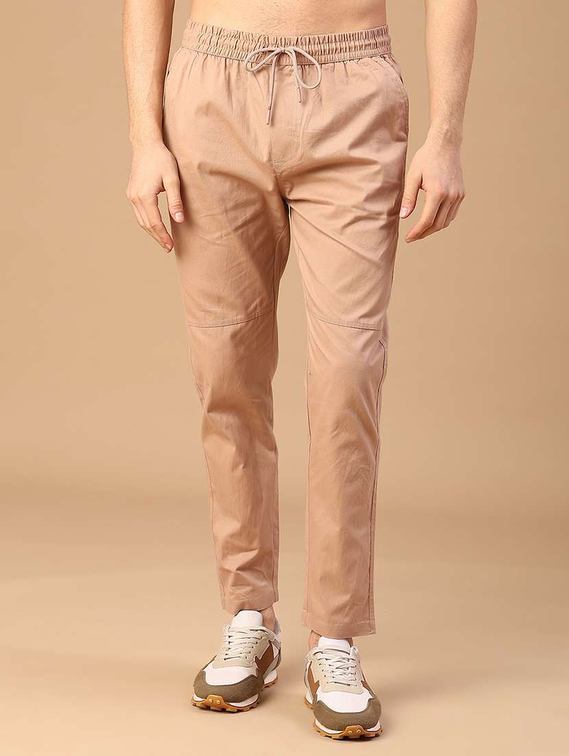 men solid mid rise full length casual trouser
