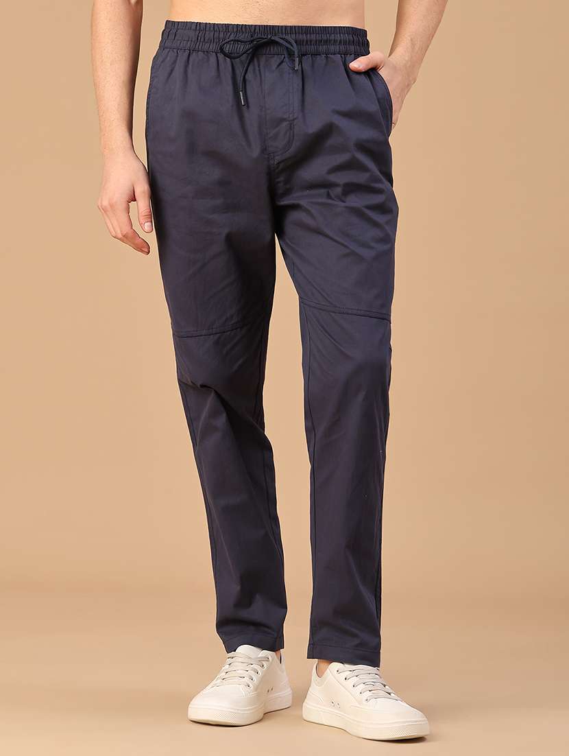 men solid mid rise full length track pant