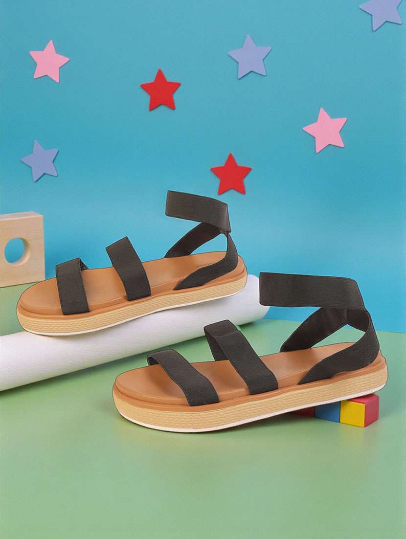 girls solid ankle strap flat sandal