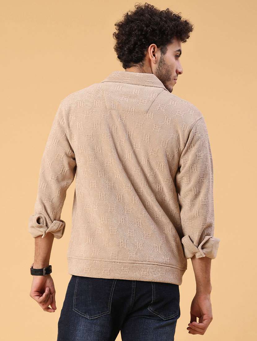 men self desigend collared long sleeve shacket - 22255433 -  Standard Image - 3