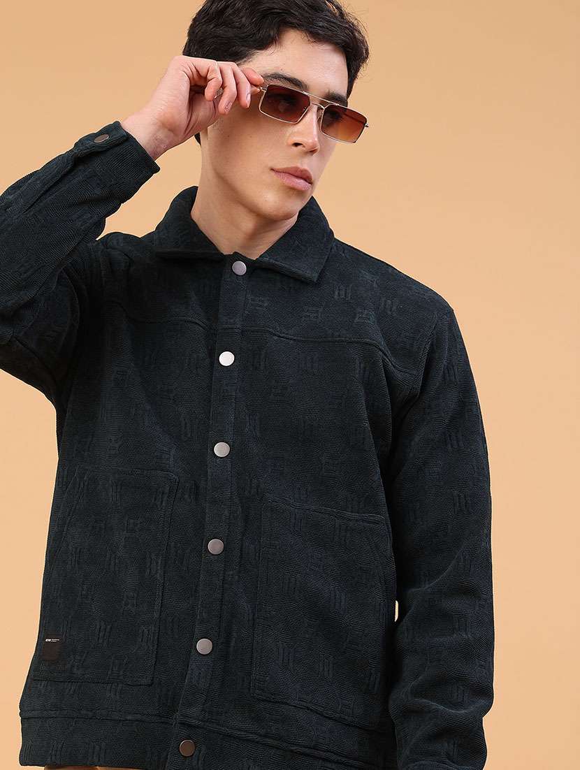 men self designed long sleeve shacket