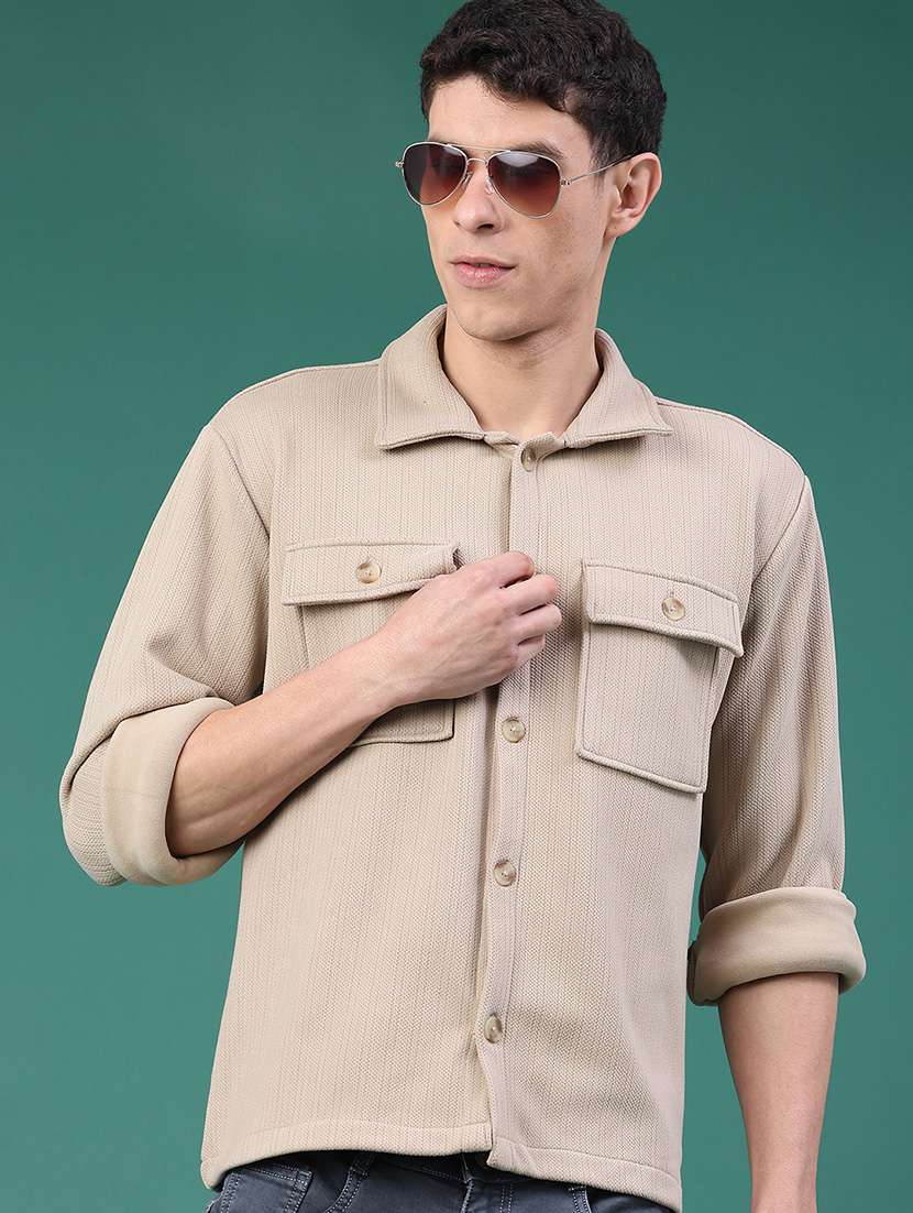 men self design long sleeve regular fit shacket