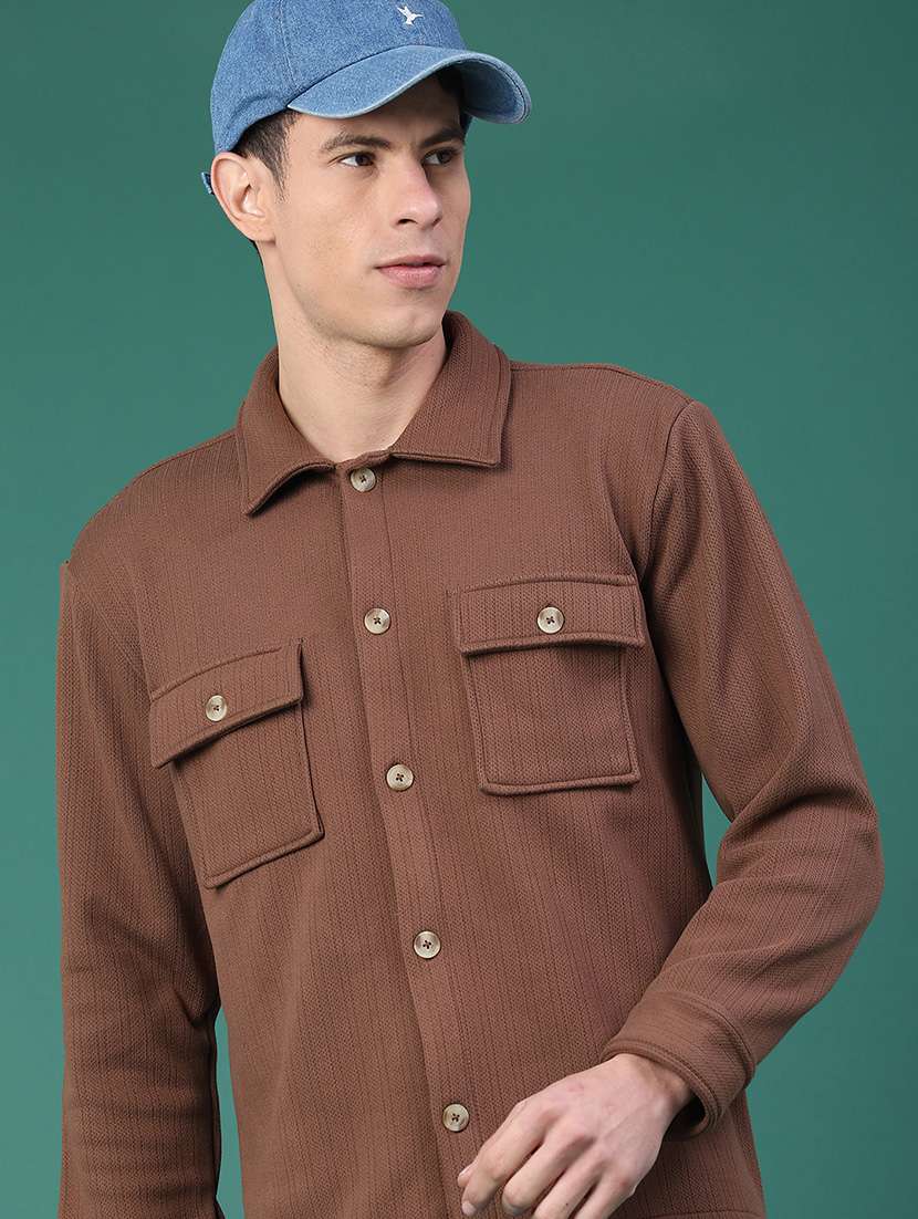 men self design long sleeve regular fit shacket