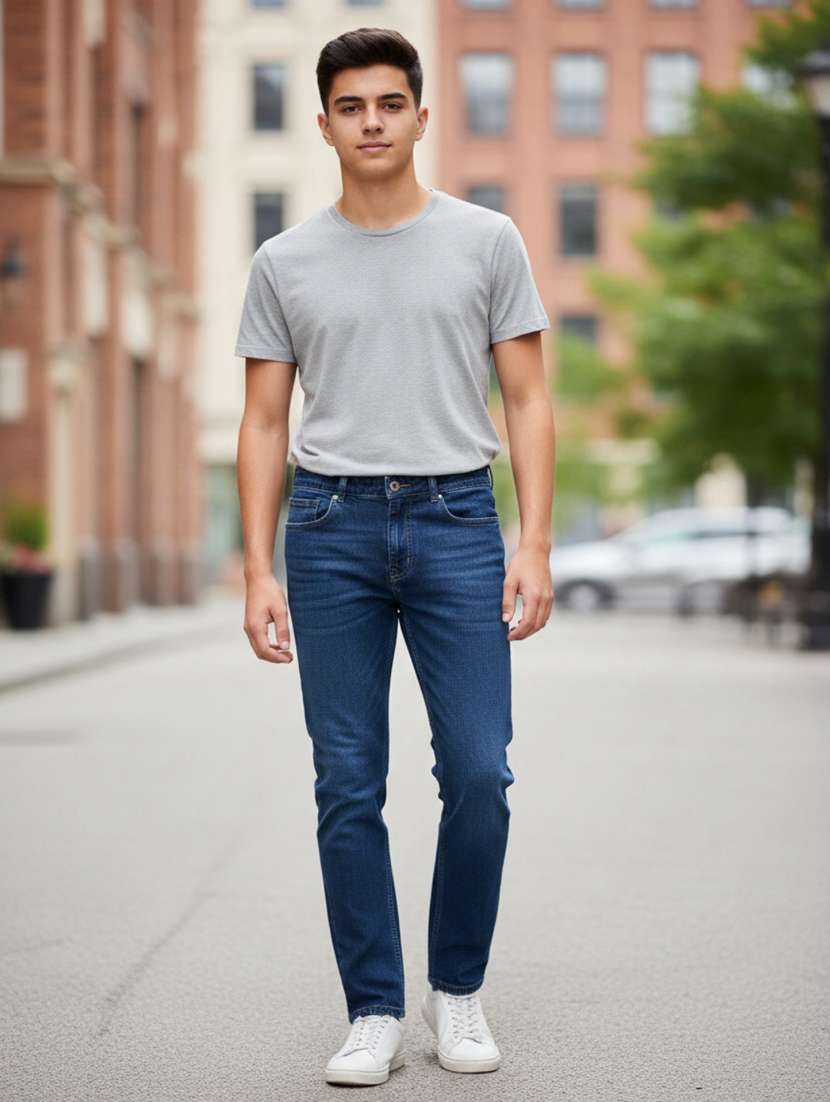 boys washed mid rise slim fit jeans