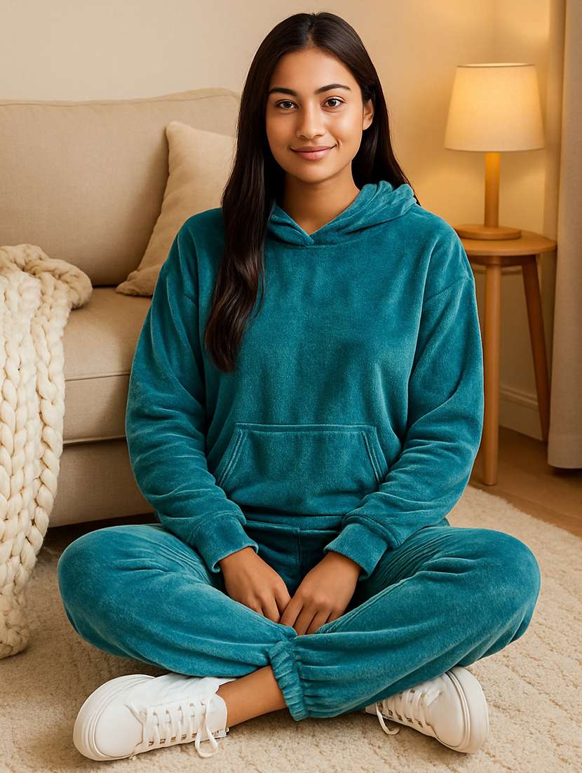 women solid long sleeve nightwear pyjama set