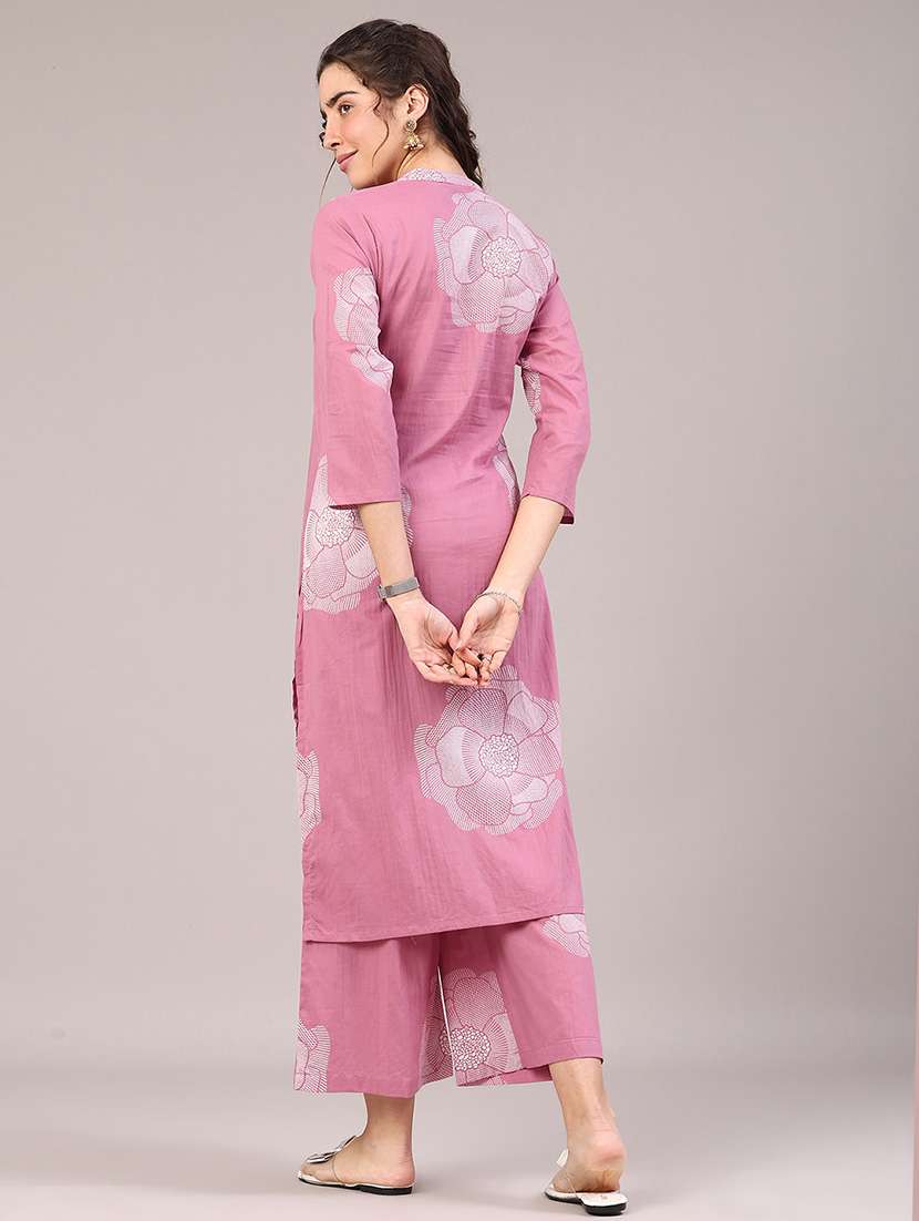 women floral printed three quarter sleeve kurta palazzo set - 22256901 -  Standard Image - 3