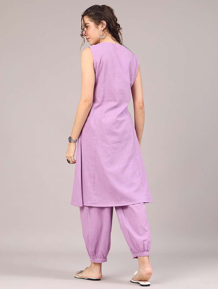 women solid with work sleeveless kurta salwar set - 22256902 -  Standard Image - 3