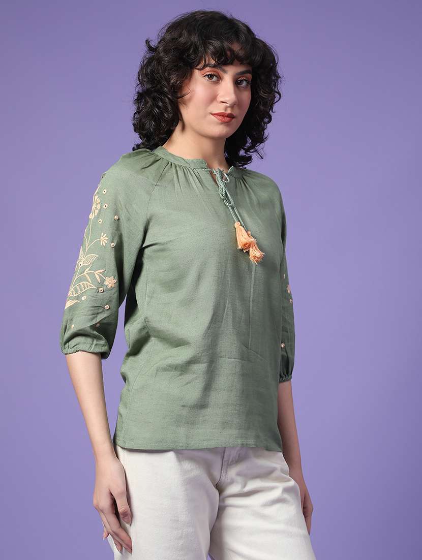 Women Embroidered Three Quarter Sleeves Regular Top - 22257578 -  Standard Image - 3