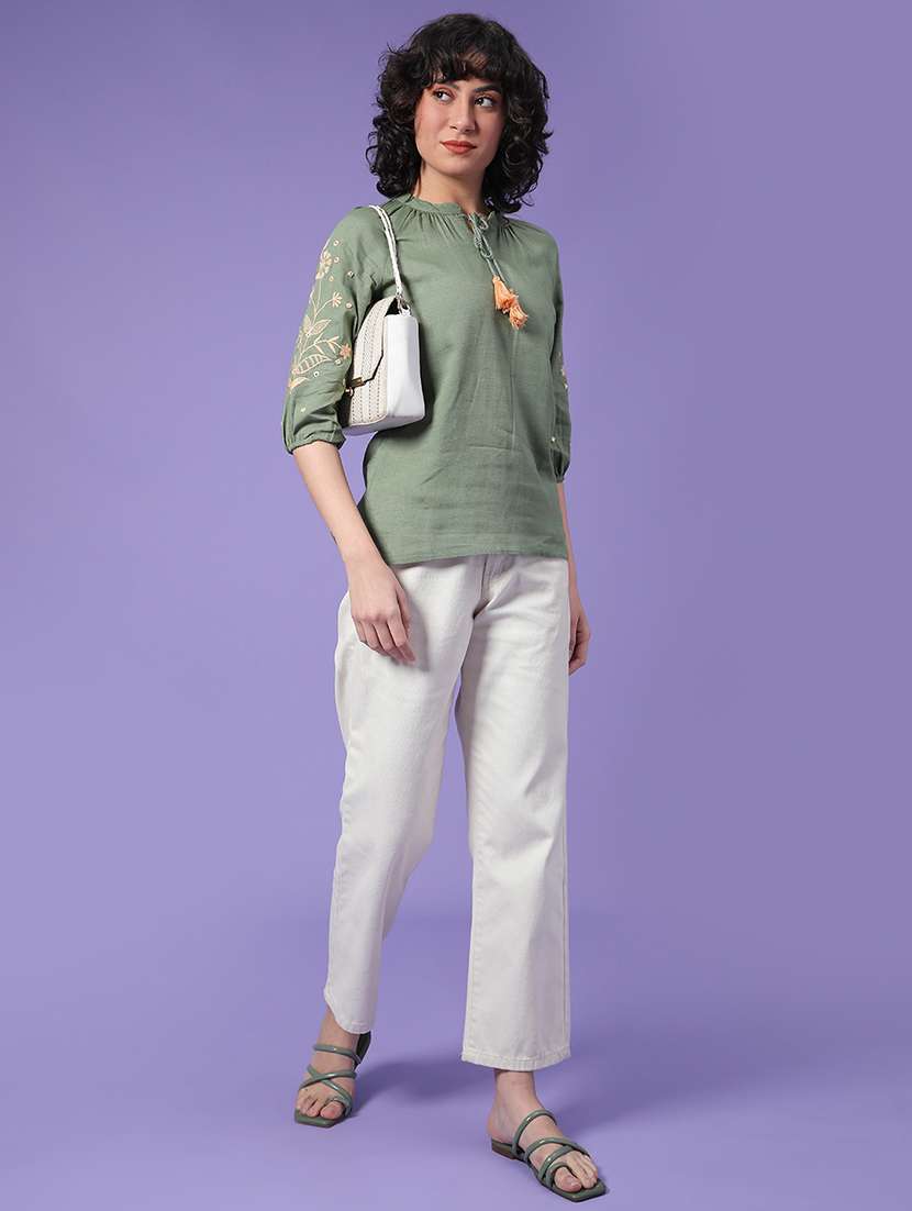 Women Embroidered Three Quarter Sleeves Regular Top - 22257578 -  Standard Image - 5