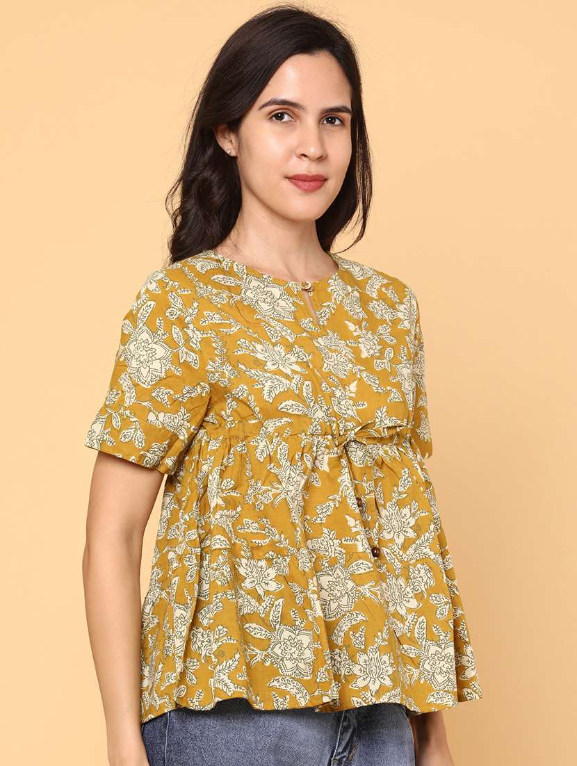 women flora lprint short sleeve flared top