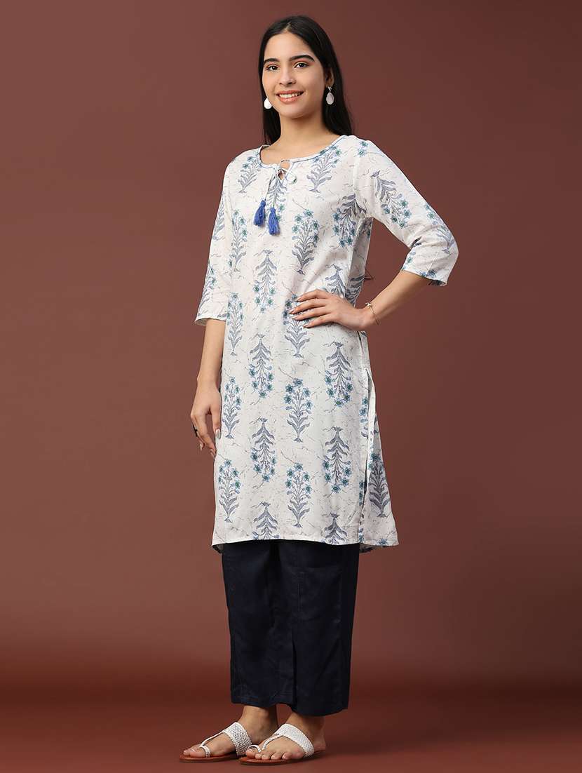 women floral printed three quarter sleeve straight kurta - 22257603 -  Standard Image - 3