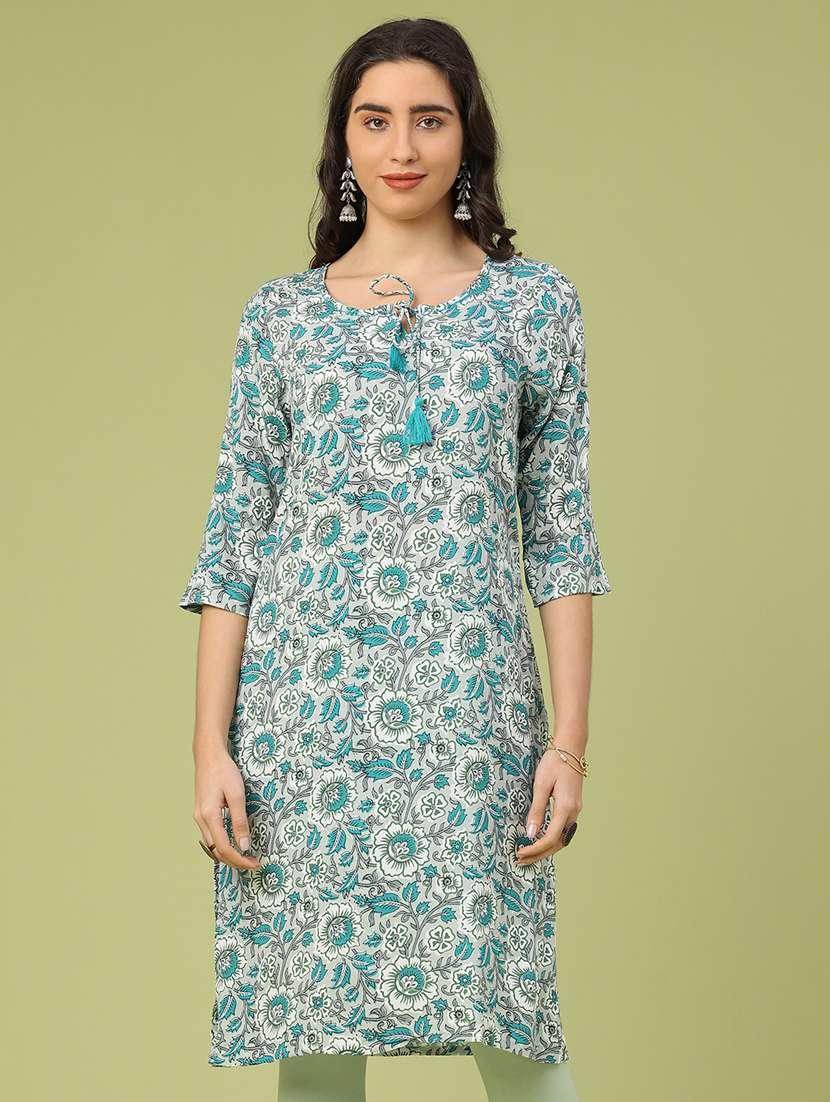 women floral three quarter sleeve straight kurta