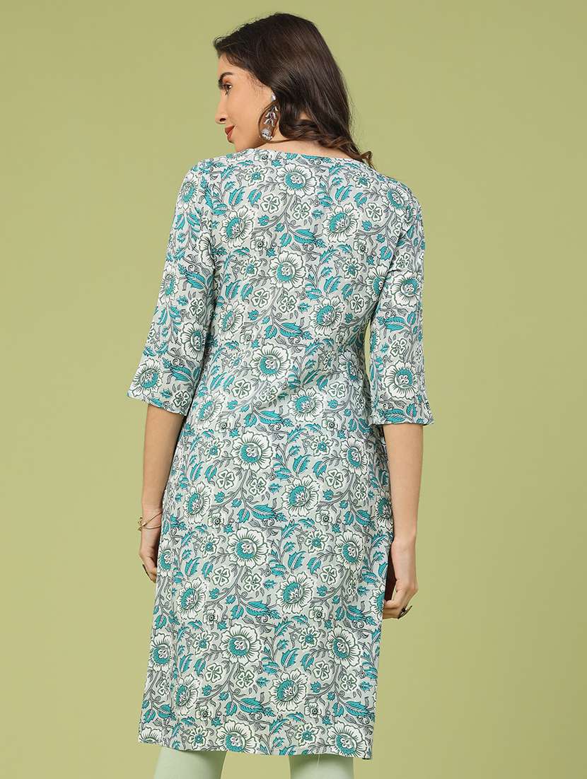 women floral three quarter sleeve straight kurta - 22257604 -  Standard Image - 3