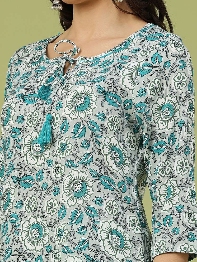 women floral three quarter sleeve straight kurta - 22257604 -  Standard Image - 5