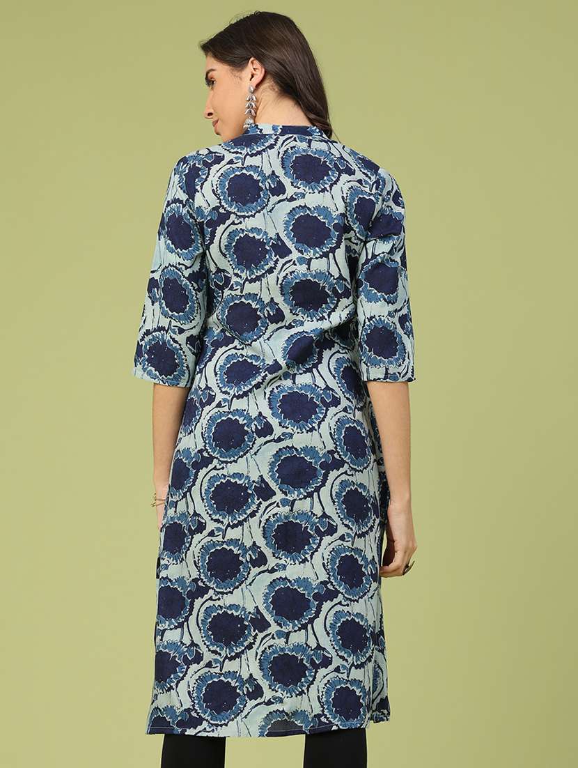 women floral printed three quarter sleeve straight kurta - 22257605 -  Standard Image - 3