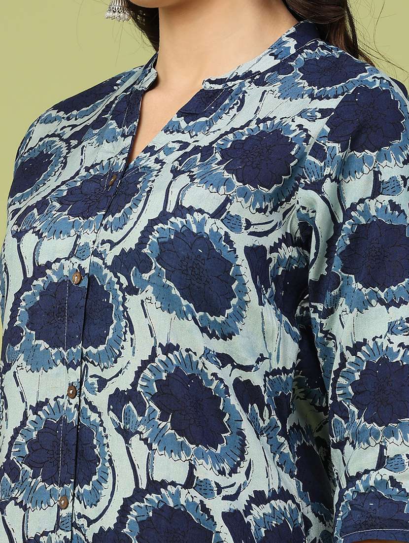 women floral printed three quarter sleeve straight kurta - 22257605 -  Standard Image - 5