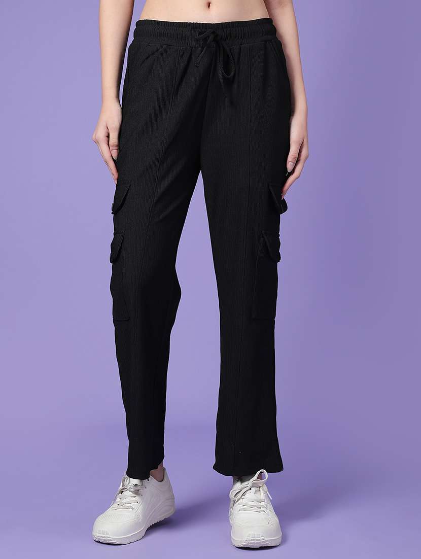 women solid mid rise cargo