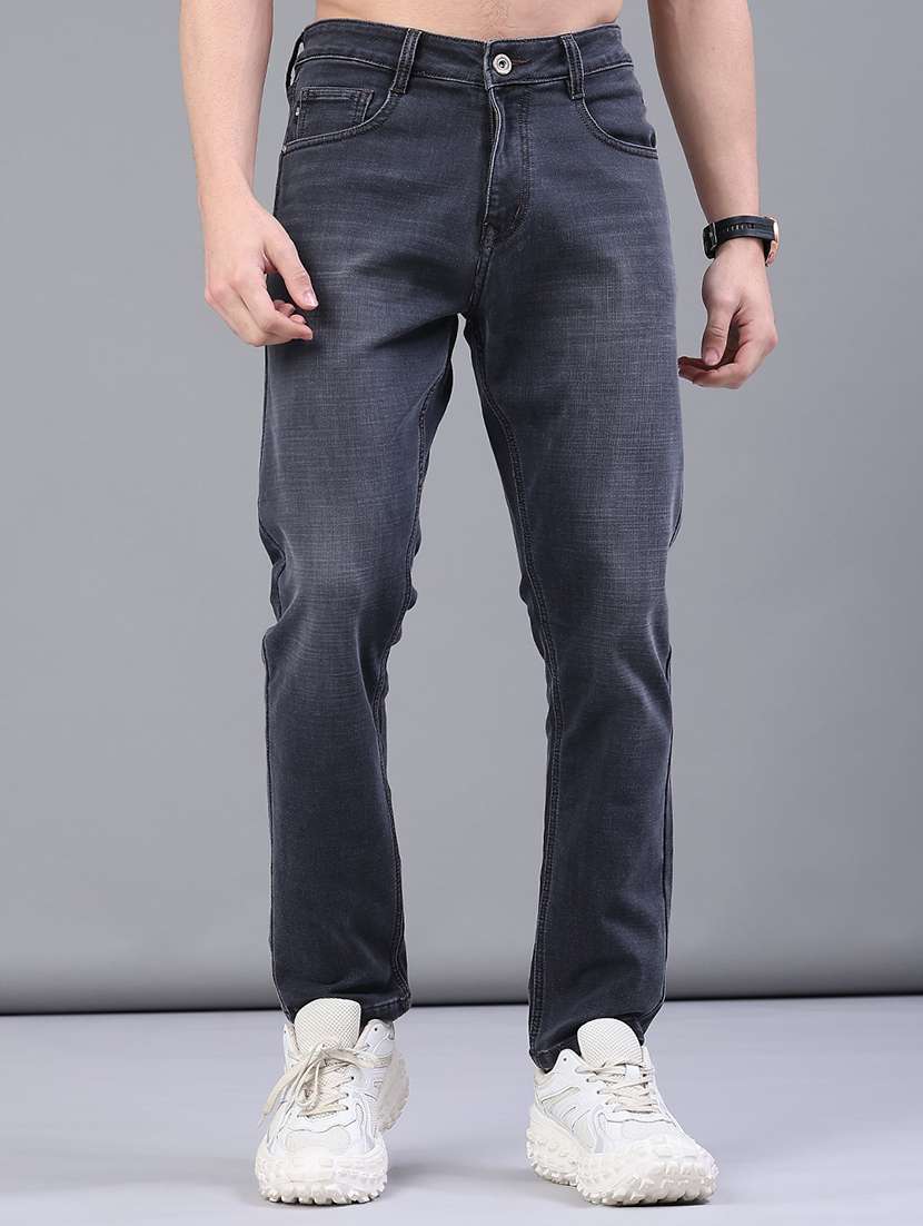 men washed mid rise full length jeans