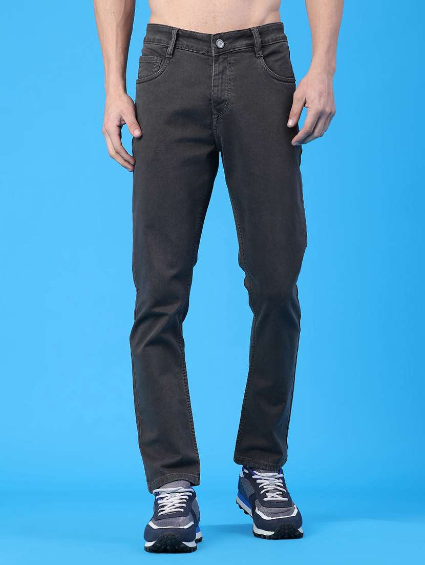 men plain mid rise full length jeans