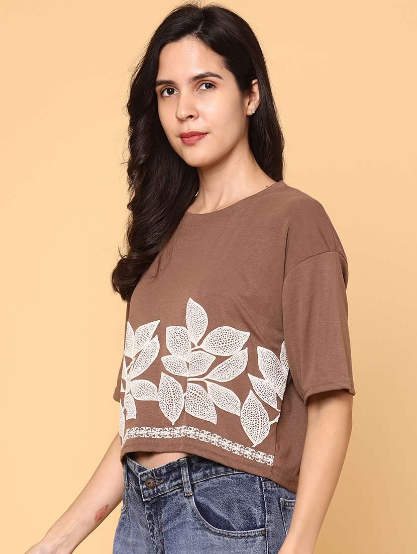 women printed short sleeve crop t-shirt