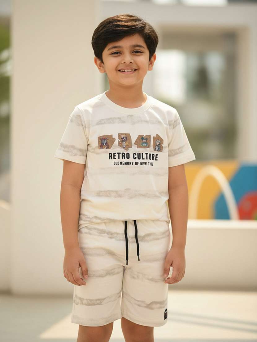 boys printed round neck t-shirt and shorts co-ord set