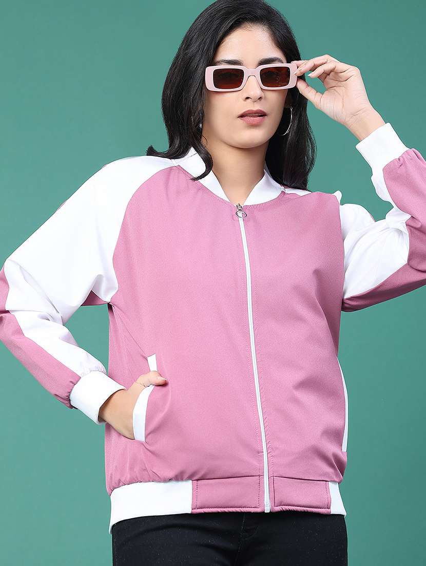 women color block long sleeve varsity jacket