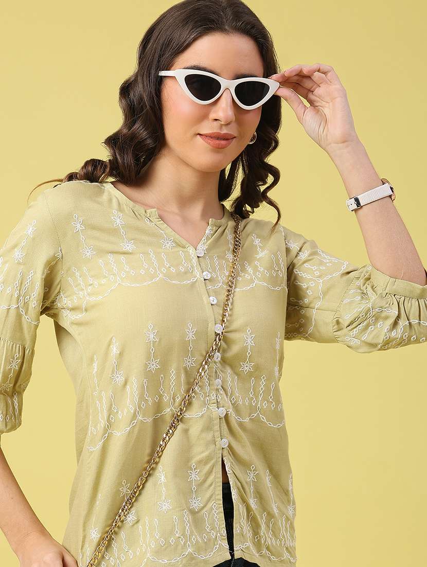 women embroidered three quarter sleeves regular top