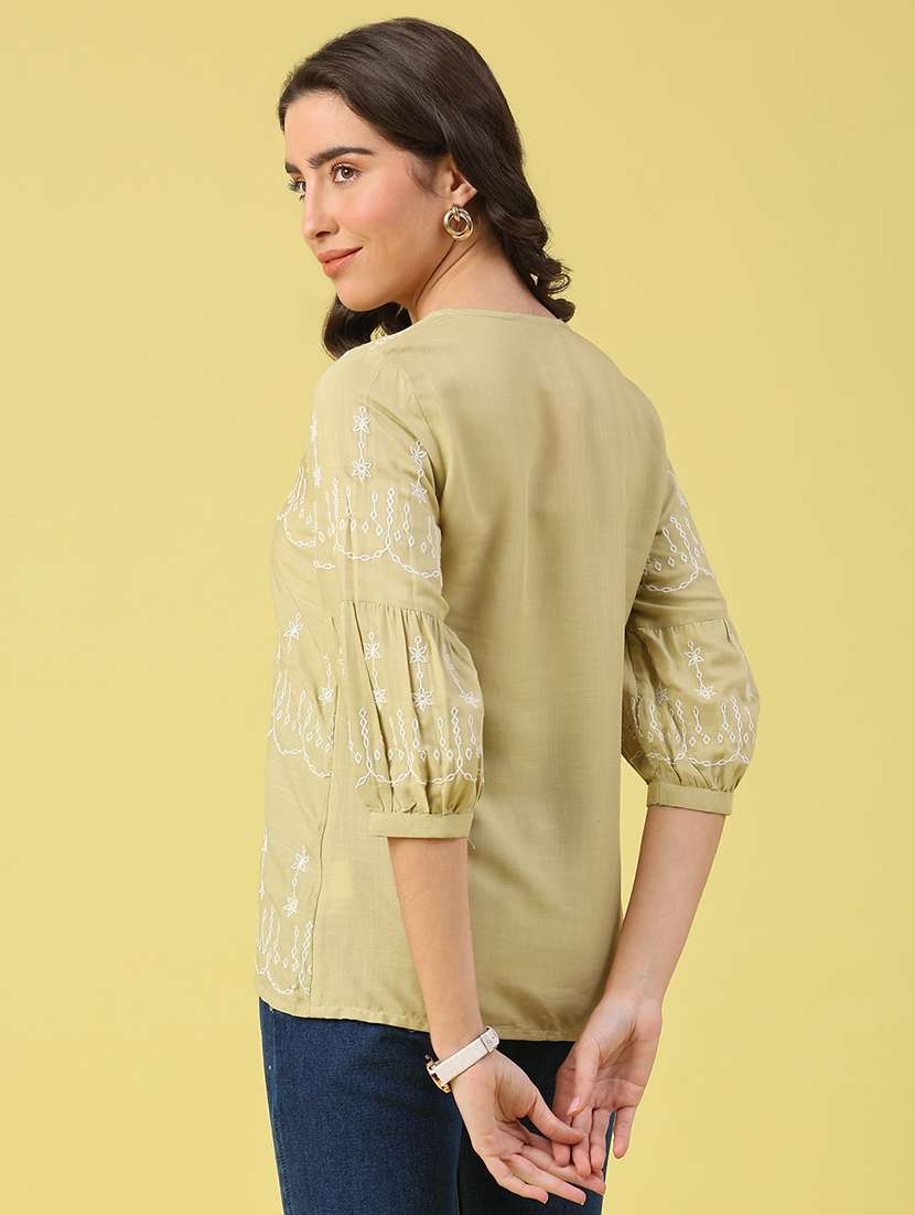 Women Embroidered Three Quarter Sleeves Regular Top - 22257932 -  Standard Image - 3