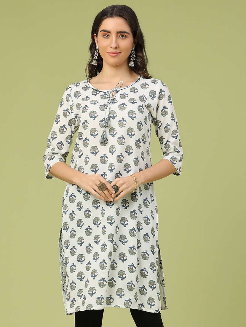 women floral three quarter sleeve straight kurta