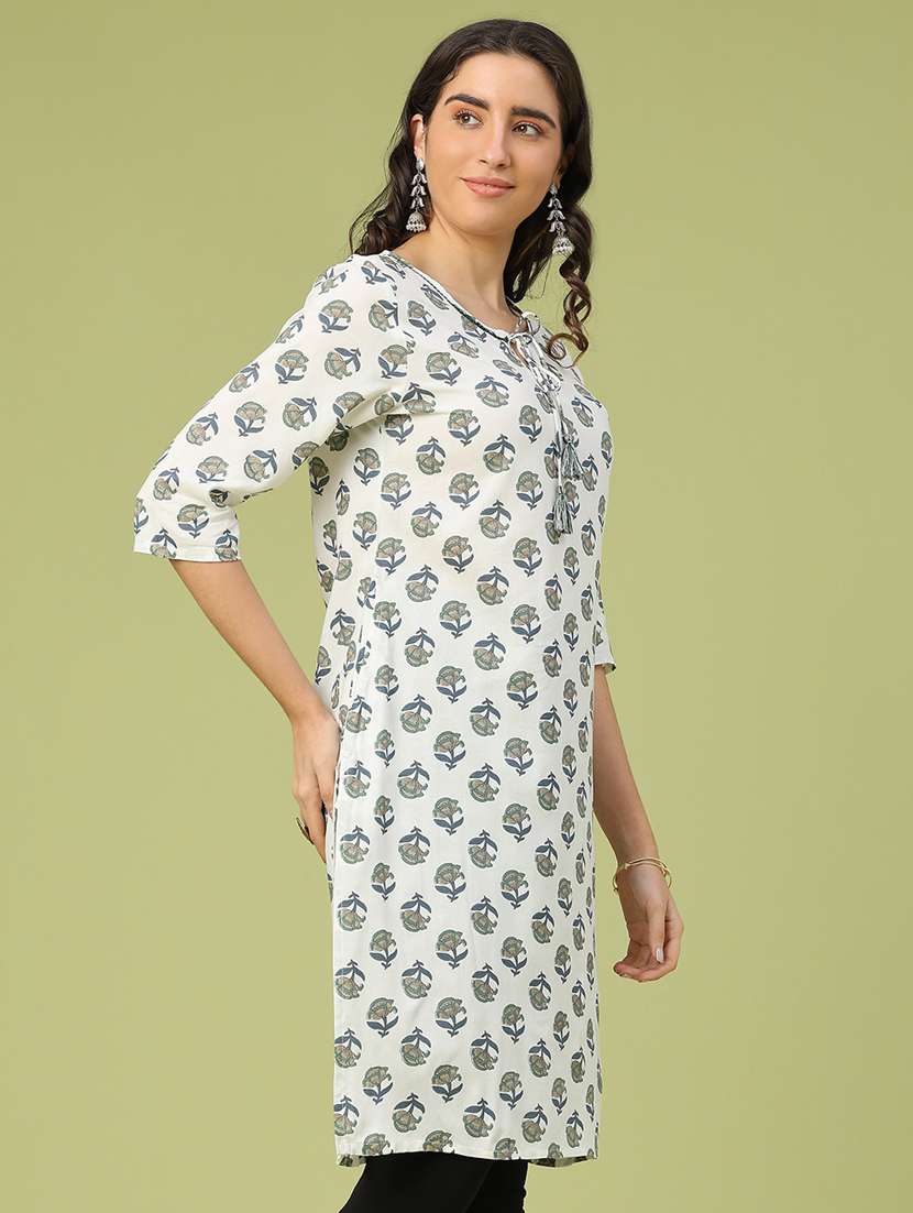 women floral three quarter sleeve straight kurta - 22257933 -  Standard Image - 3