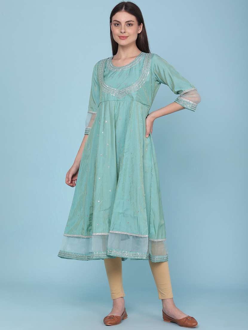 women embroidered three quarter sleeves anarkali kurta - 22257935 -  Standard Image - 3