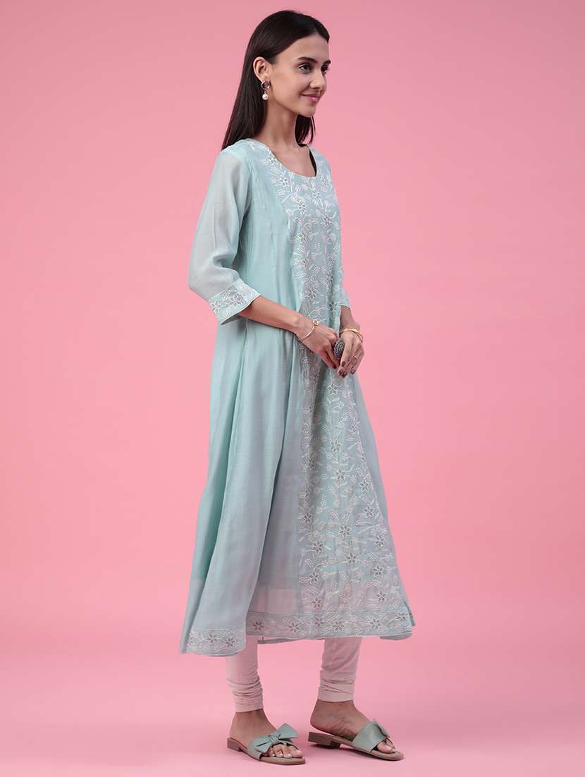 women embroidered three quarter sleeves a-line kurta - 22257936 -  Standard Image - 3