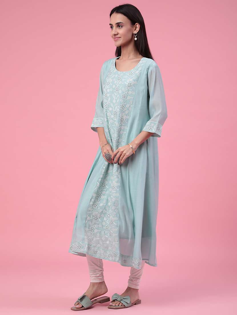women embroidered three quarter sleeves a-line kurta - 22257936 -  Standard Image - 5