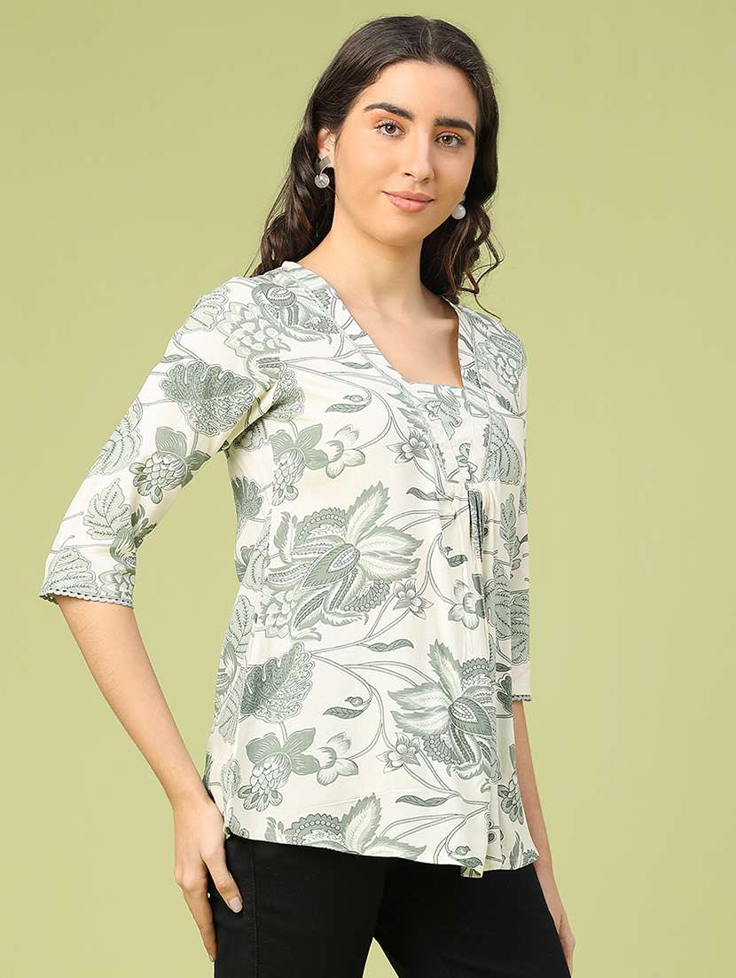 women printed three quarter sleeve a-line top - 22257995 -  Standard Image - 3