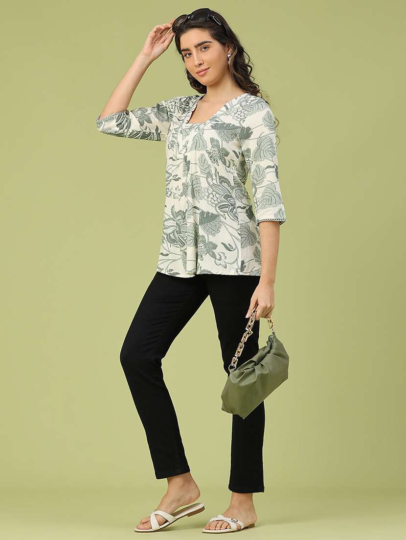 women printed three quarter sleeve a-line top - 22257995 -  Standard Image - 5