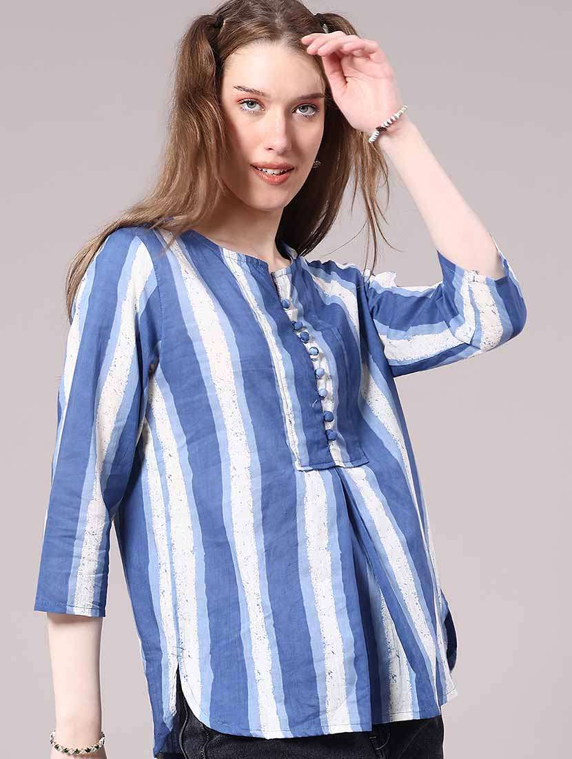 women blue cotton straight kurti