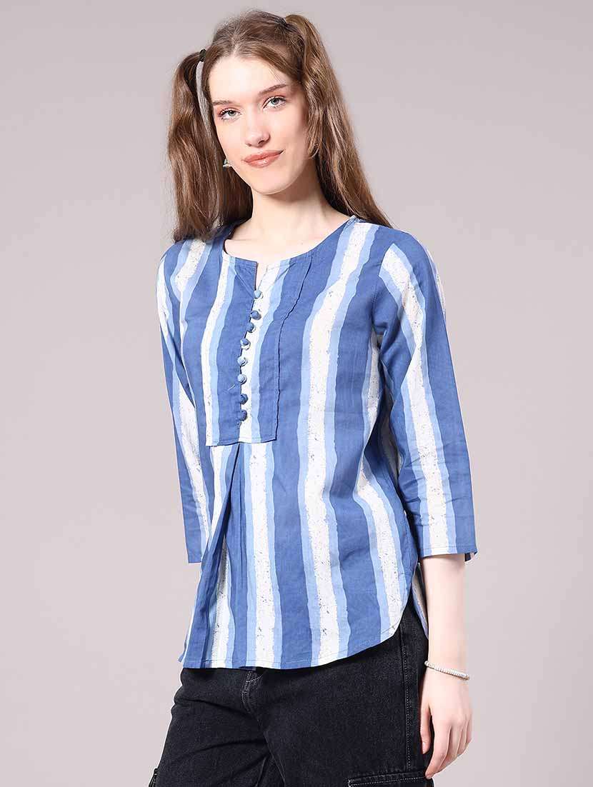 women blue cotton straight kurti - 22258123 -  Standard Image - 3