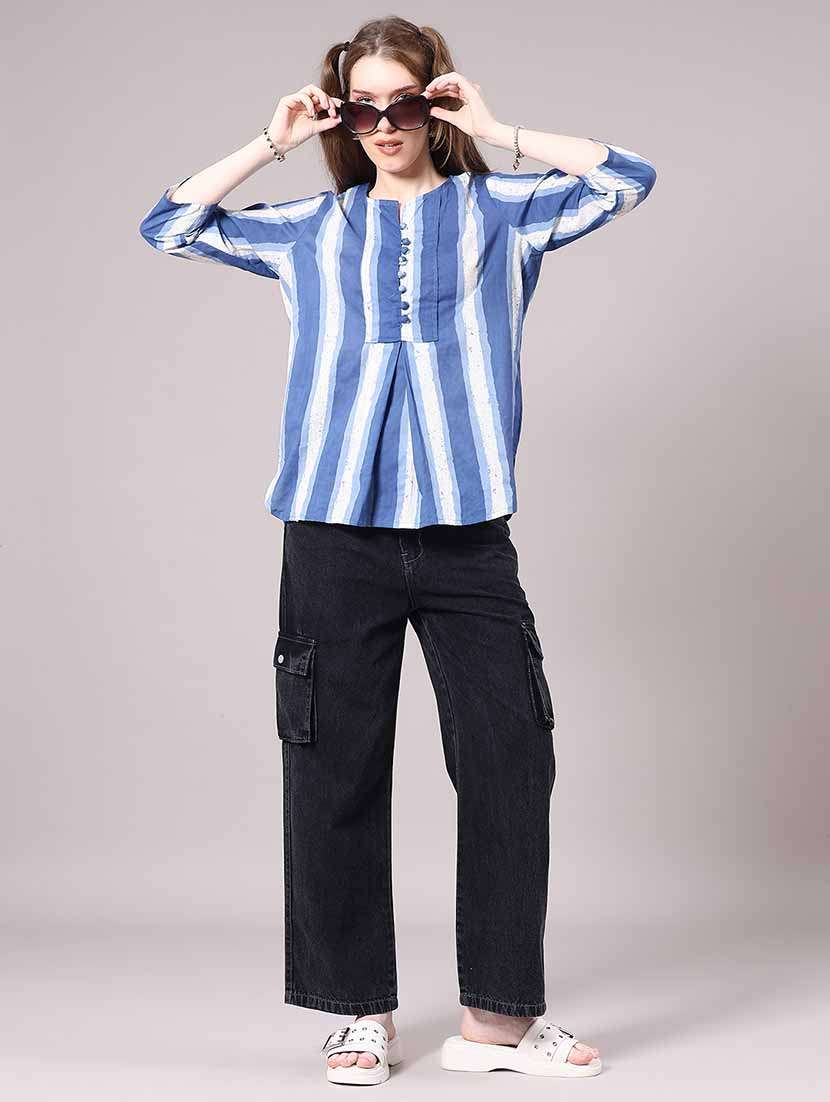 women blue cotton straight kurti - 22258123 -  Standard Image - 5